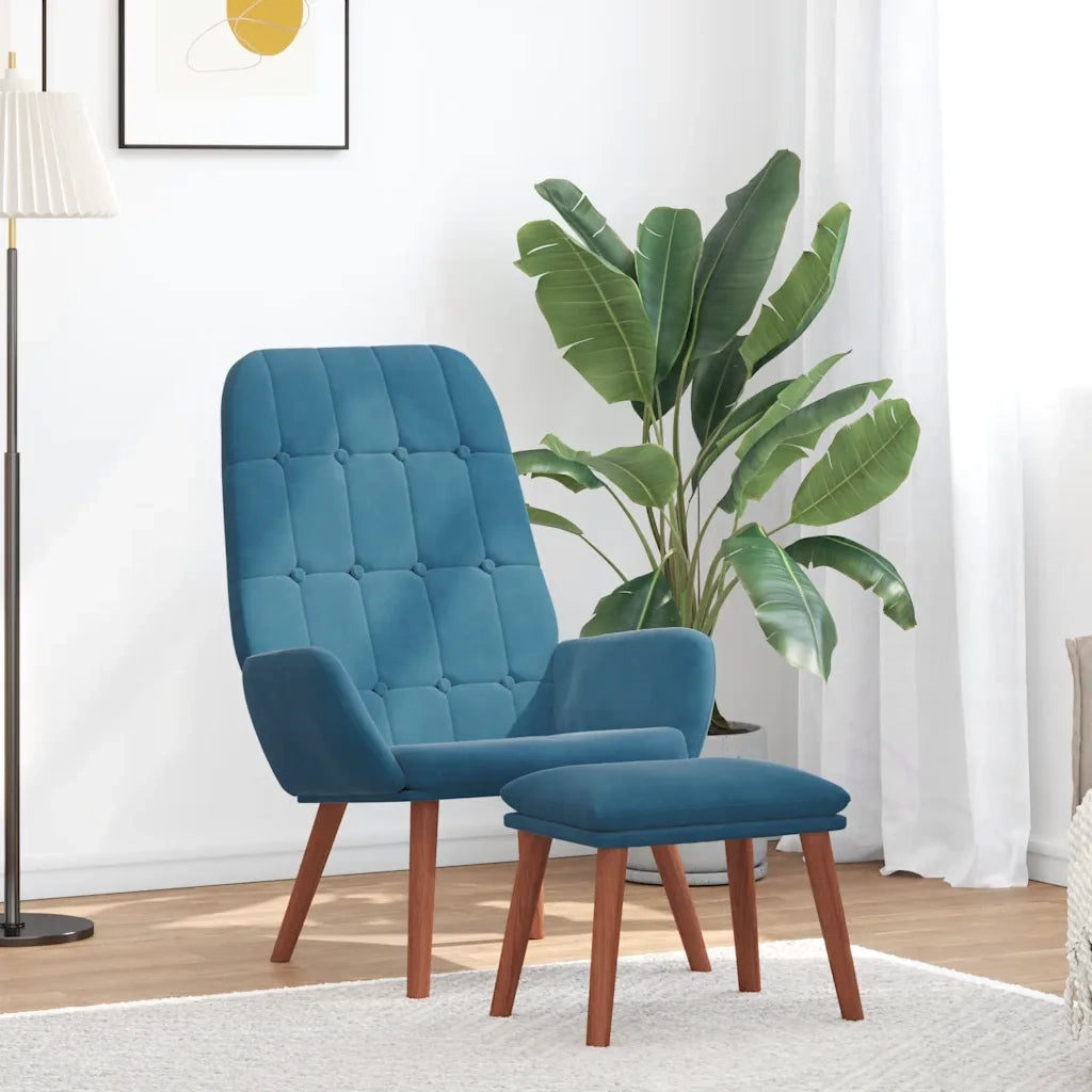 Divano Sedia-Poltrona Relax con Poggiapiedi Blu in Velluto 824621