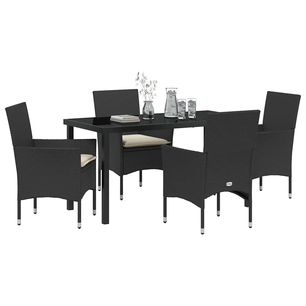 Set da Pranzo per Giardino con cuscino 5 pcs Nero polyrattan