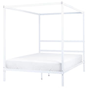Letto matrimoniale a baldacchino con doghe e struttura in metallo bianco 140 x 200 cm stile industriale moderno