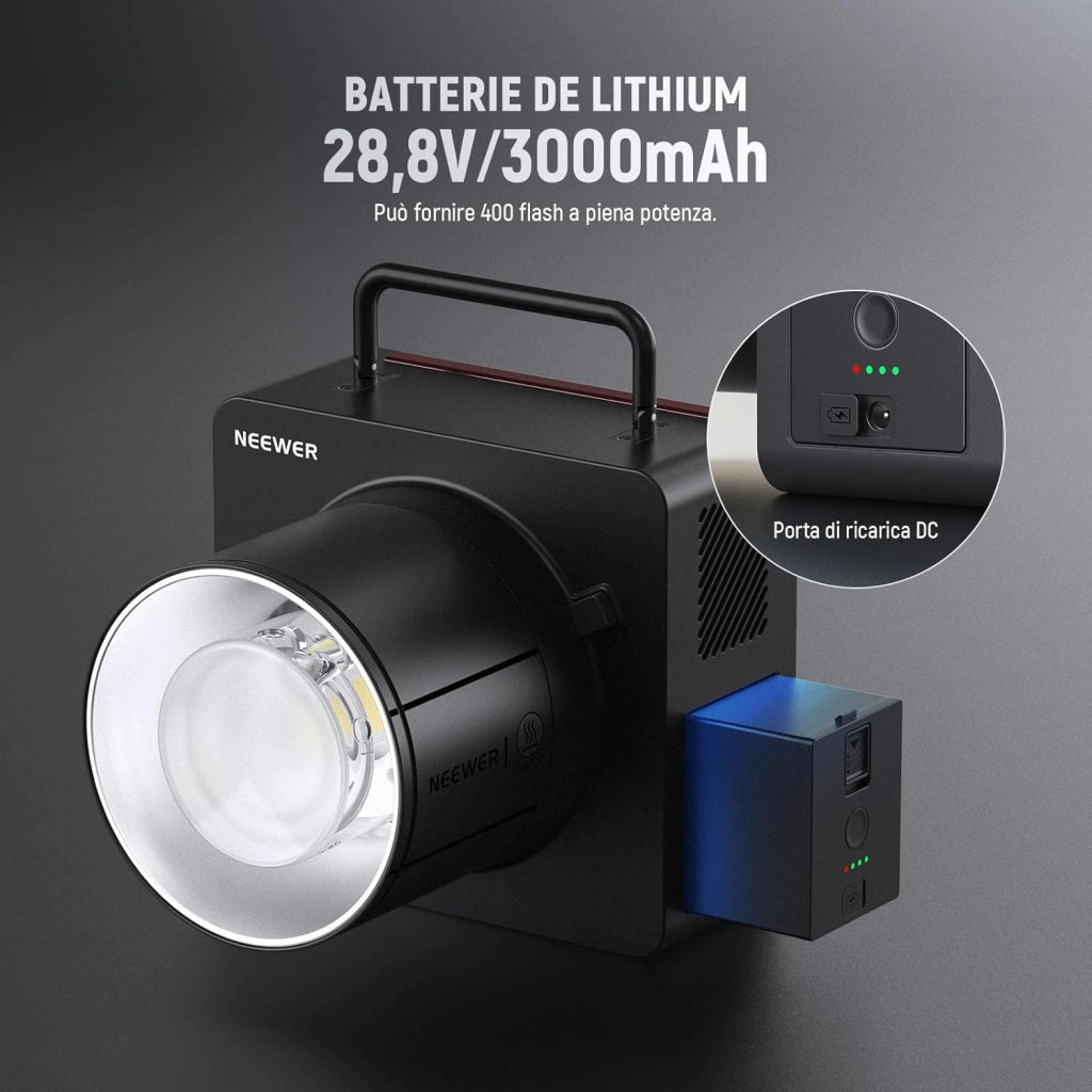Q6 Flash da Studio Esterno TTL 2.4G 600Ws, Controllo App, 1/1 a 1/512, HSS 1/8000s Batteria 3000mAh, Luce Strobo con Lampada Pilota LED Bicolore 30W/400 Flash a Piena Potenza/Riciclo 0,01-0,9s