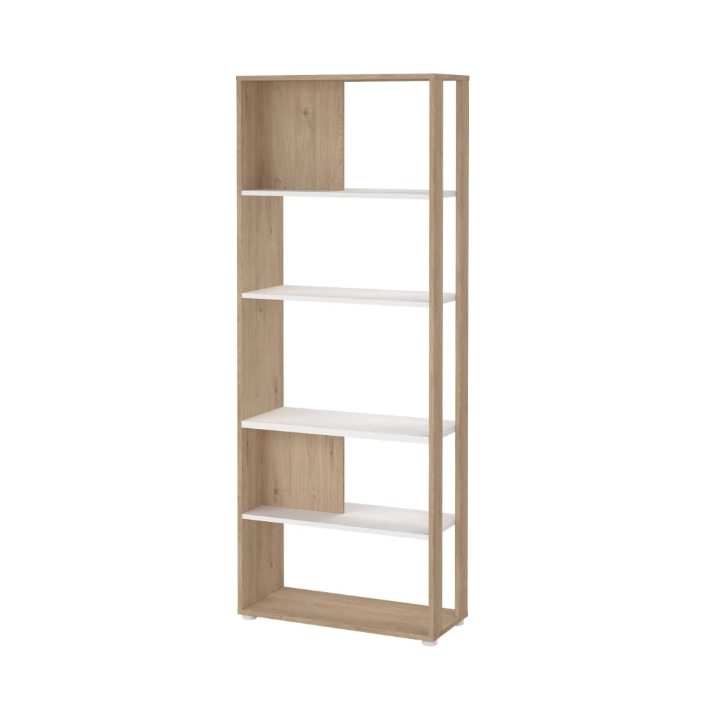 Libreria MuGuiying, Scaffale da ufficio, Mobile portalibri, Biblioteca, 80x34 h205 cm, Rovere e Bianco
