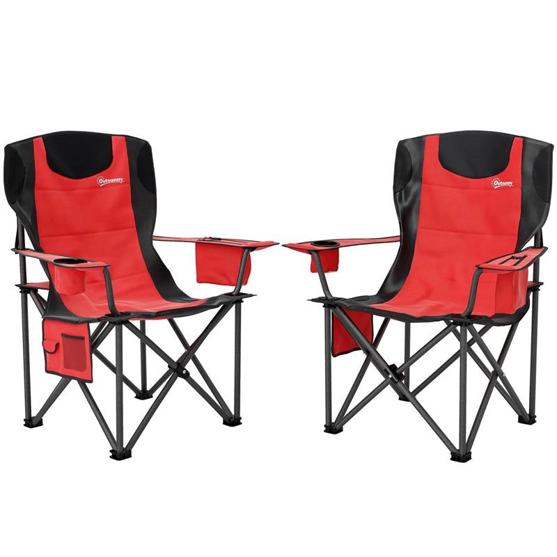 SET 2 SEDIE DA CAMPEGGIO PIEGHEVOLI CON BORSA FRIGO PORTABICCHIERI E 2 TASCHE 94X62X100 CM ROSSO