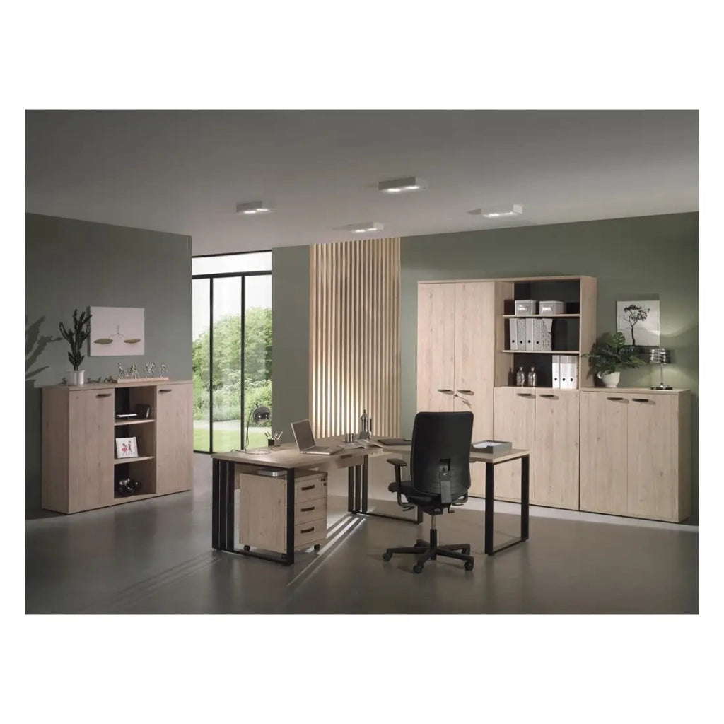 Scrivania professionale YUKON – 180 cm quercia chiara e nera – Grande scrivania in metallo dal design