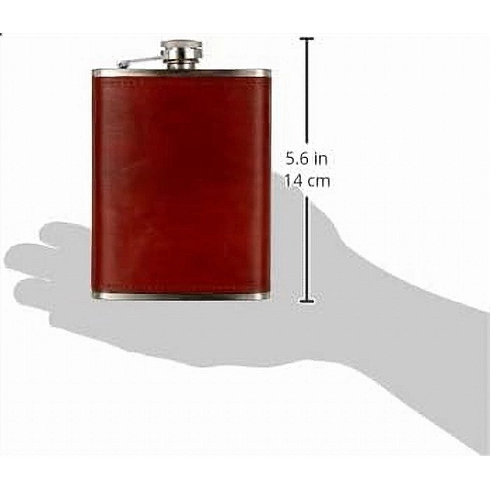 Trade Shop - Fiaschetta In Acciaio Inox Foderata In Pelle Imbuto Incluso Per Liquori Whisky -