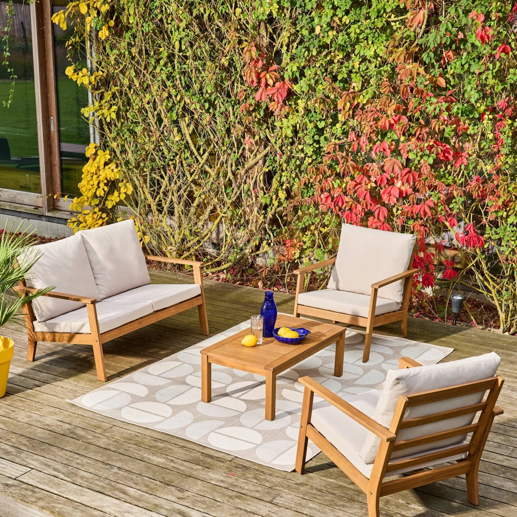 Salotto da giardino in legno di acacia, 4 posti, beige