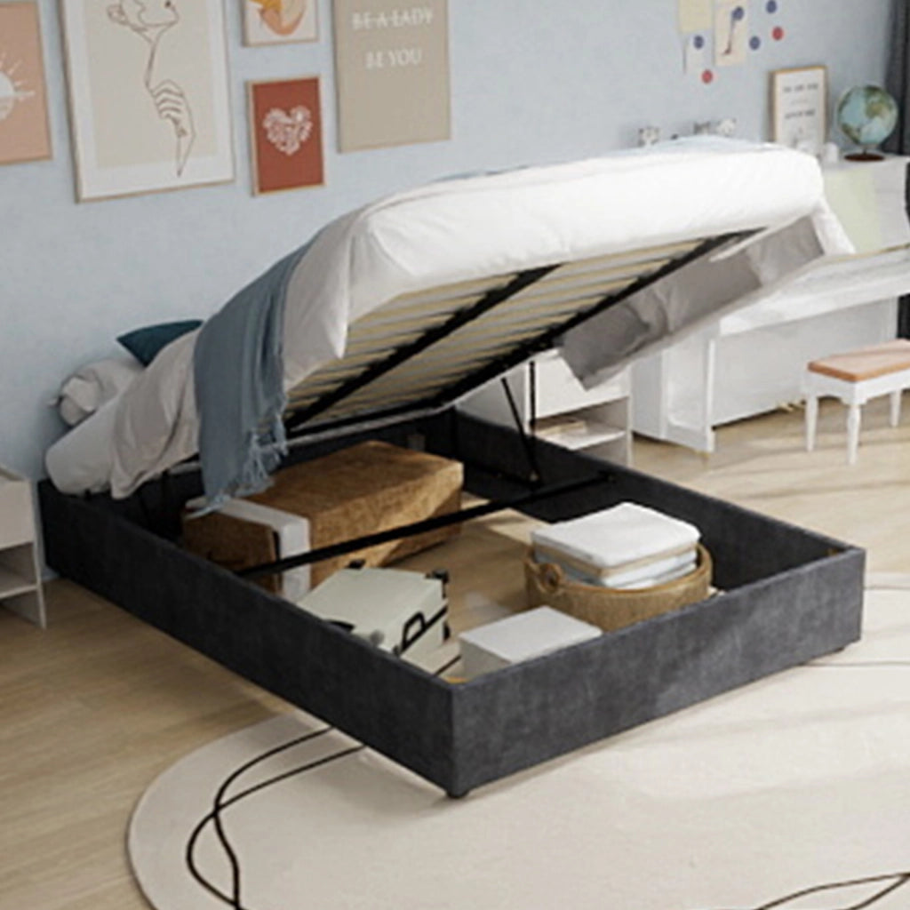 Letto Matrimoniale 160x200 cm - Testiera geometrica; Tessuto e metallo - Grigio