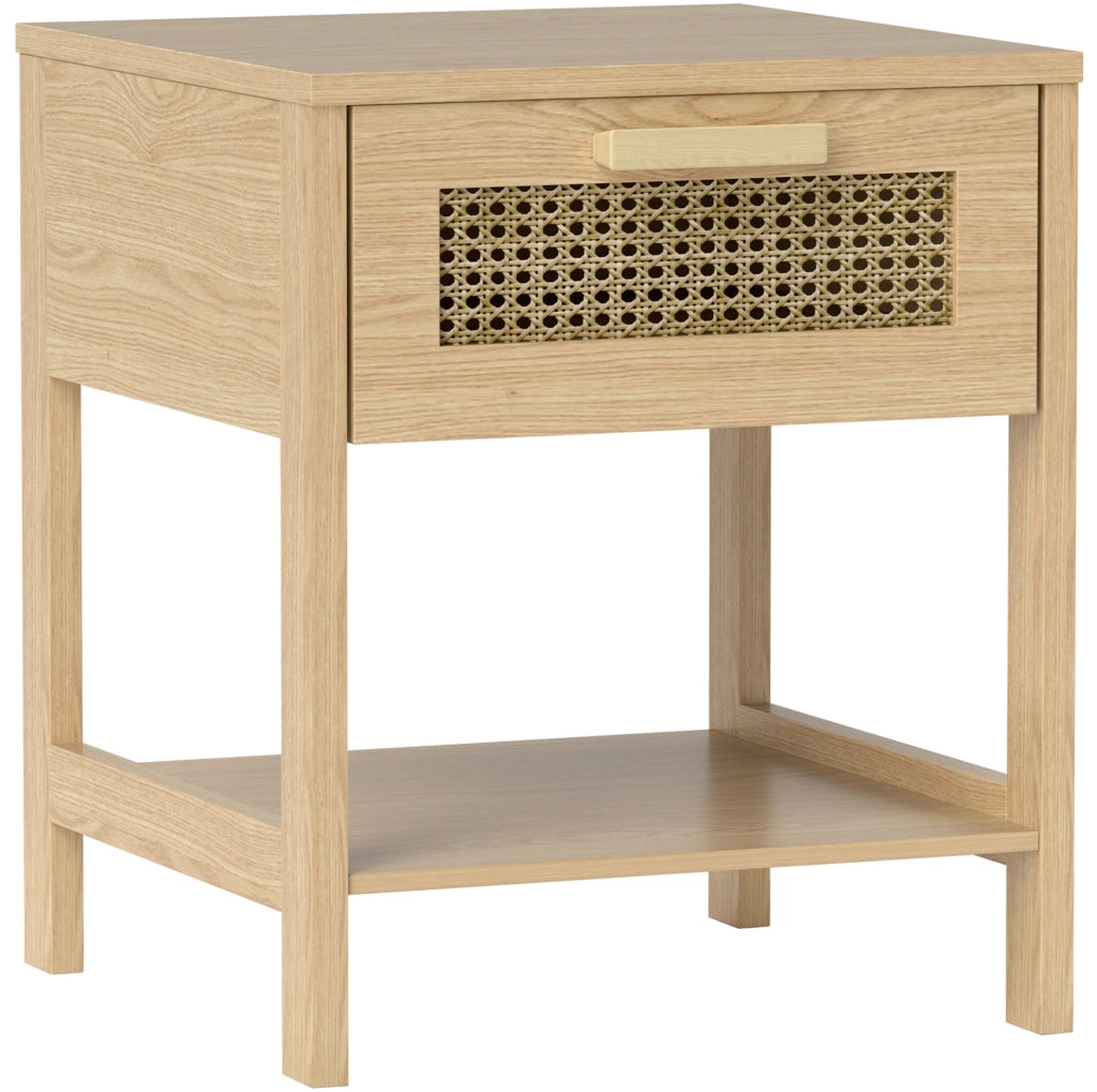 Comodino 40x40x48.4 cm con cassetto; ripiano e design in rattan in legno naturale
