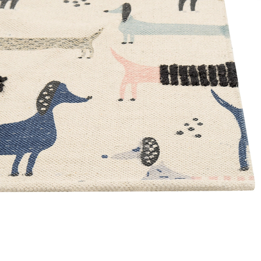 Tappeto per bambini in cotone con motivo con  cani 80 x 150 cm, tessuto a mano multicolore cameretta camera per bambini