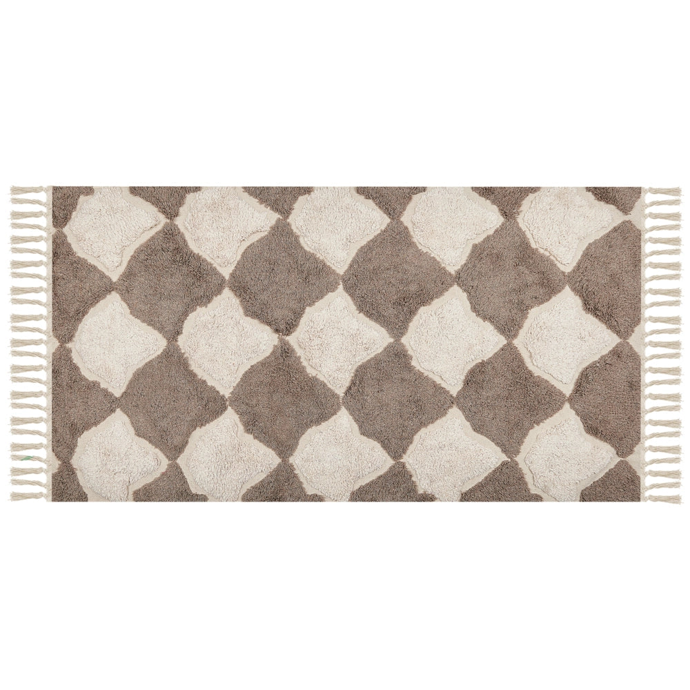 Tappeto in cotone con nappe e motivo a geometrico marrone e beige 80 x 150 cm soggiorno camera da letto