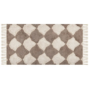 Tappeto in cotone con nappe e motivo a geometrico marrone e beige 80 x 150 cm soggiorno camera da letto