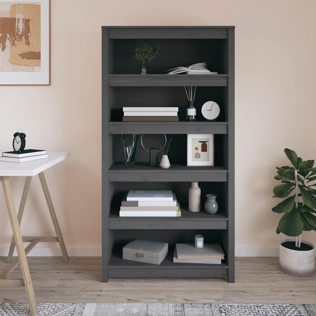 Libreria Grigia 80x35x154 cm in Legno Massello di Pino 821691