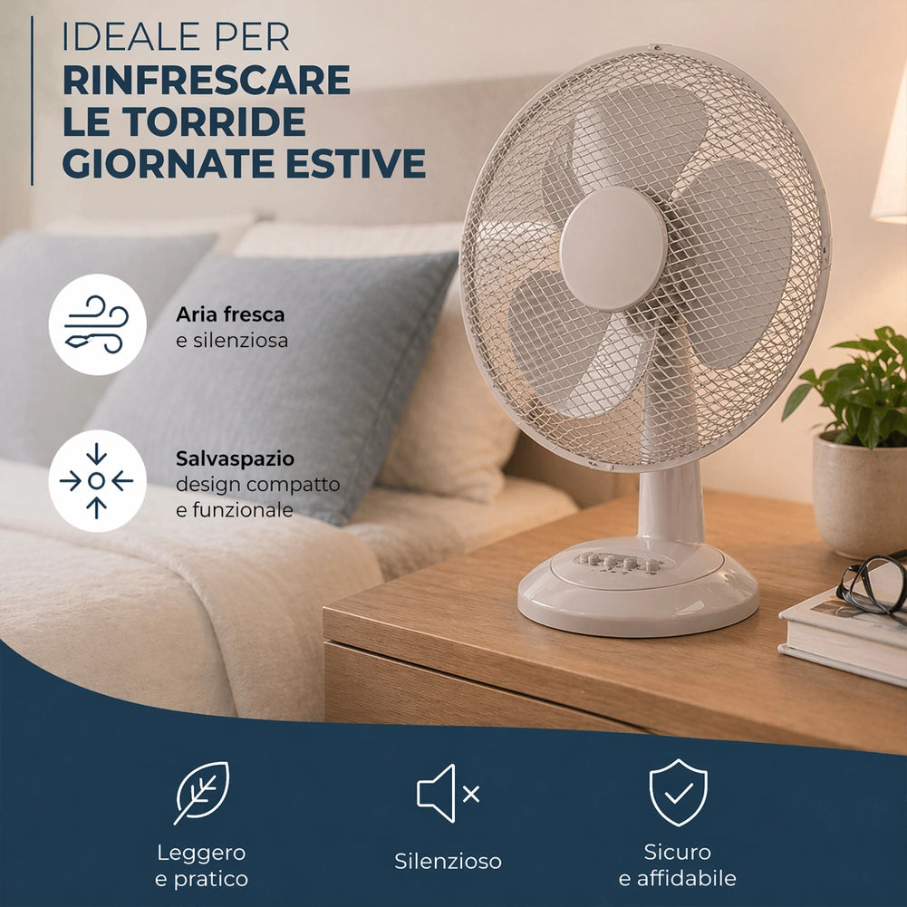 Ventilatore da Tavolo Diametro 30cm Potenza 35W Sabbia 3 Velocità Silenzioso