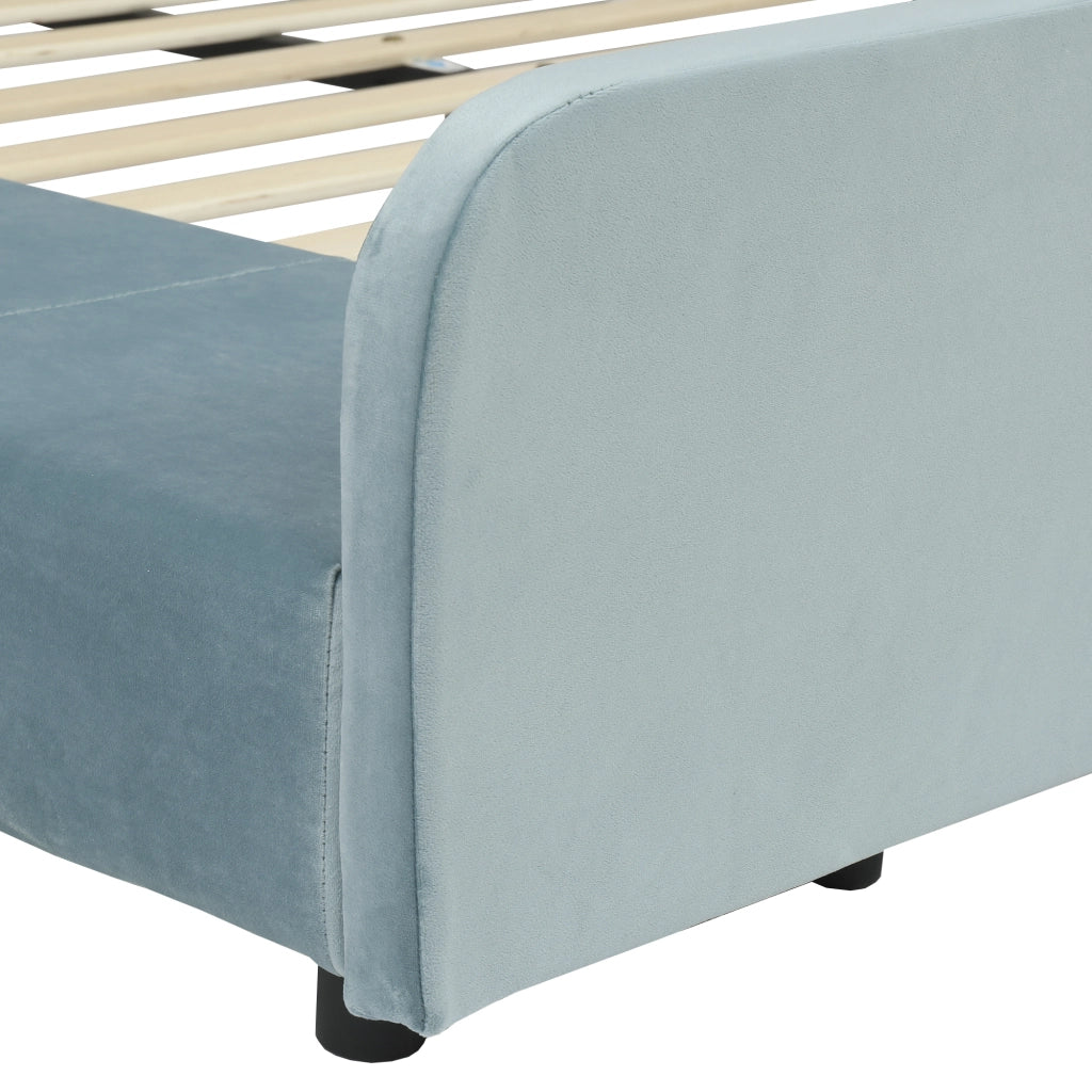 OKWISH Letto combinato 140×200 cm, Letto Singolo con Scrivania Laterale, Mensole e Pouf, senza Materasso, in Velluto, Blu