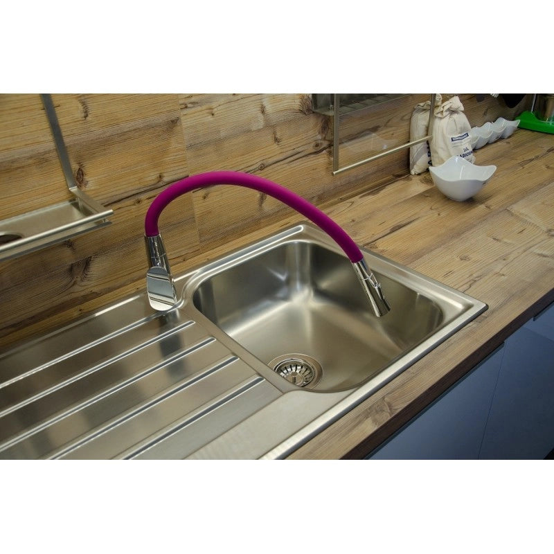 Miscelatore flessibile per lavello in memory foam con inverter AMUR in ottone cromato rosa