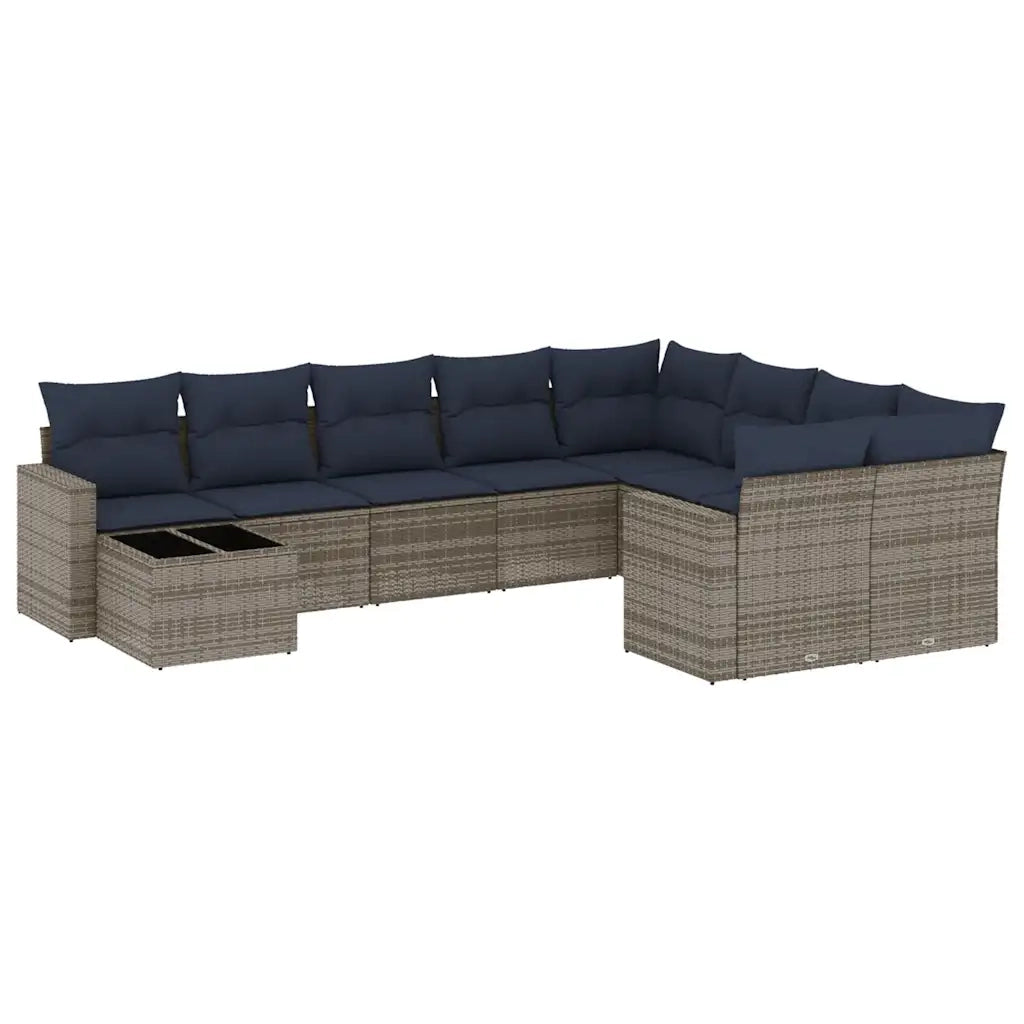 Set Divani da Giardino 10 pz con Cuscini Grigio in Polyrattan