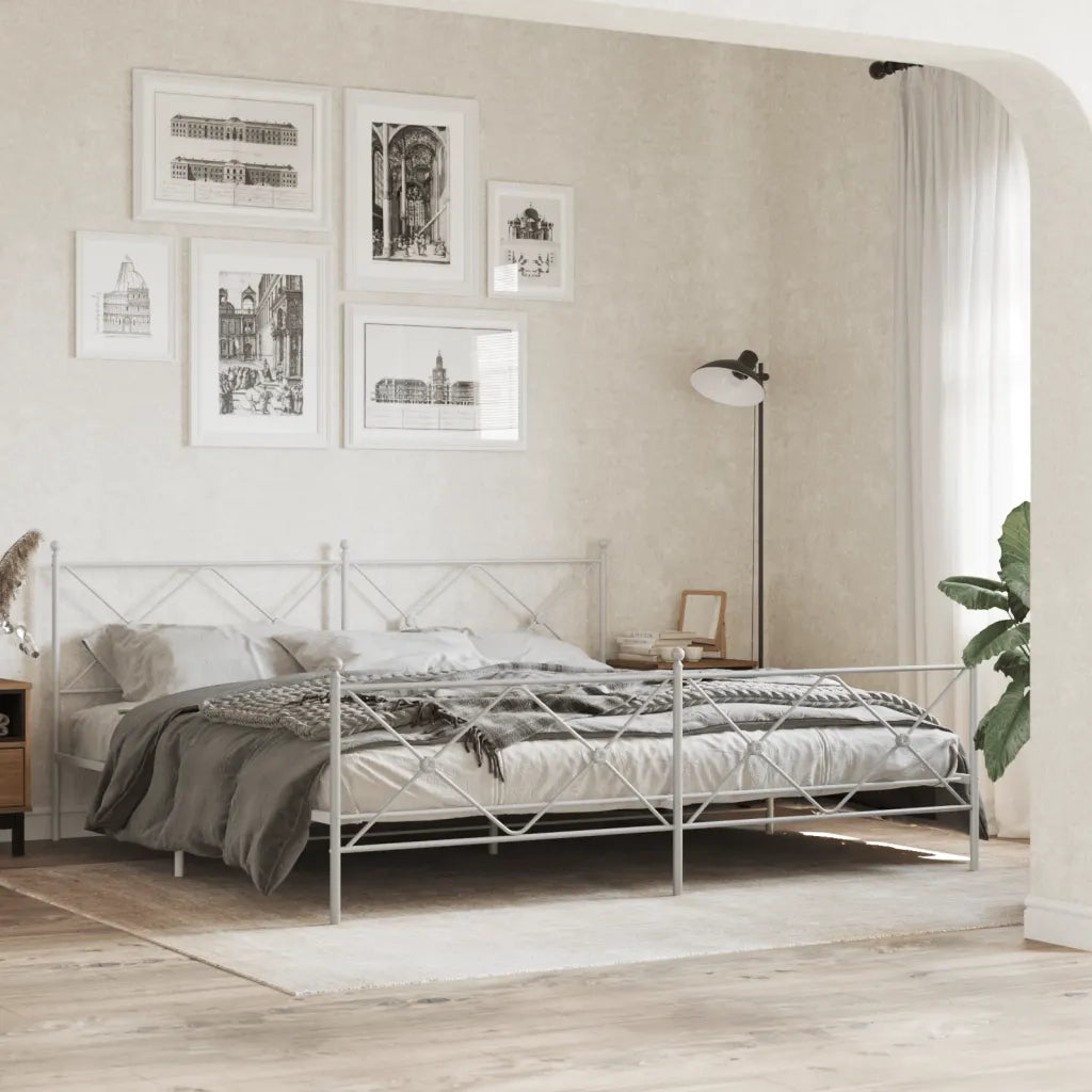 Giroletto con Testiera e Pediera-Struttura Letto Metallo Bianco 193x203 cm 726537