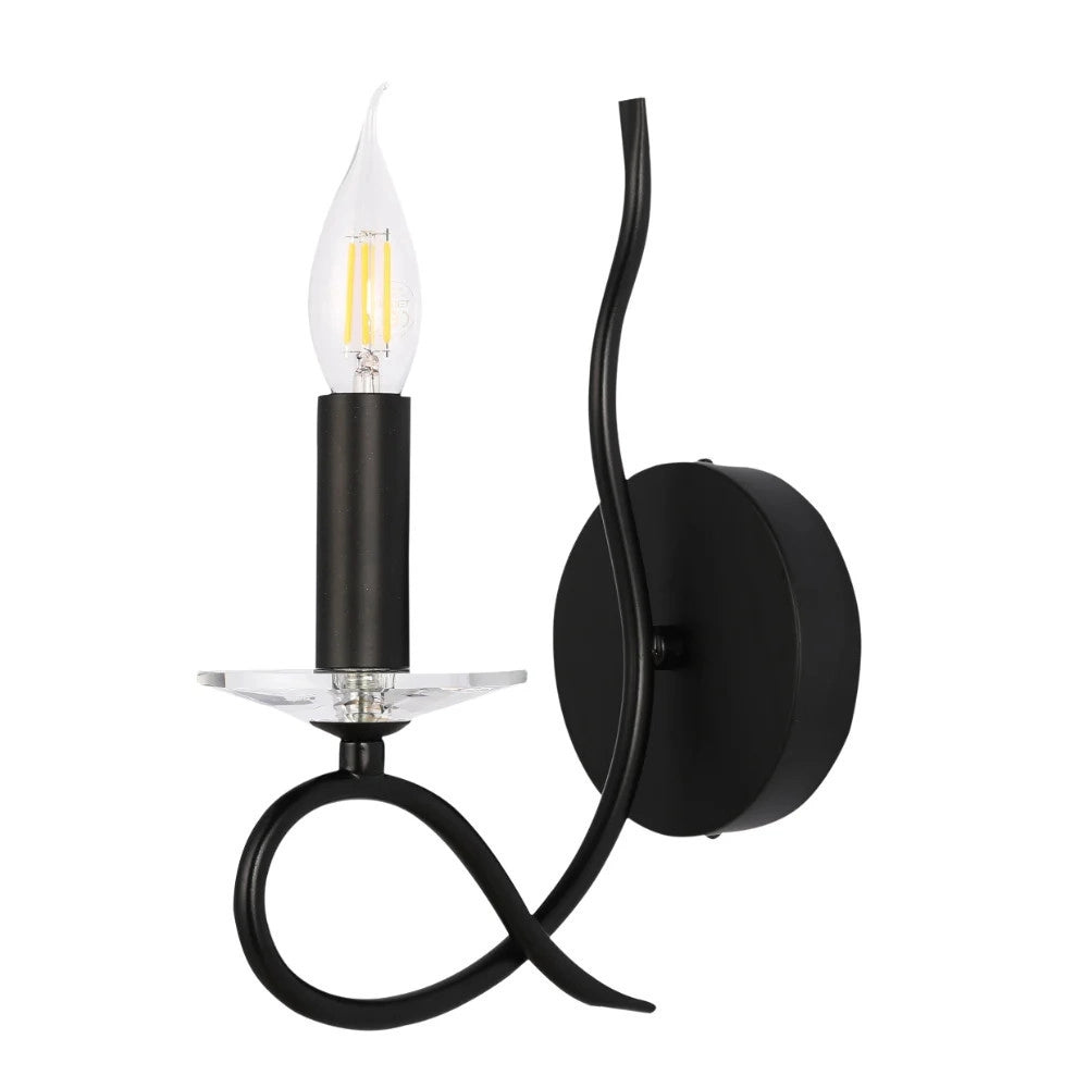 Trade Shop - Applique Lampada Da Parete A Candela E14 A Spirale Singola Nero Design Elegante 00521 -