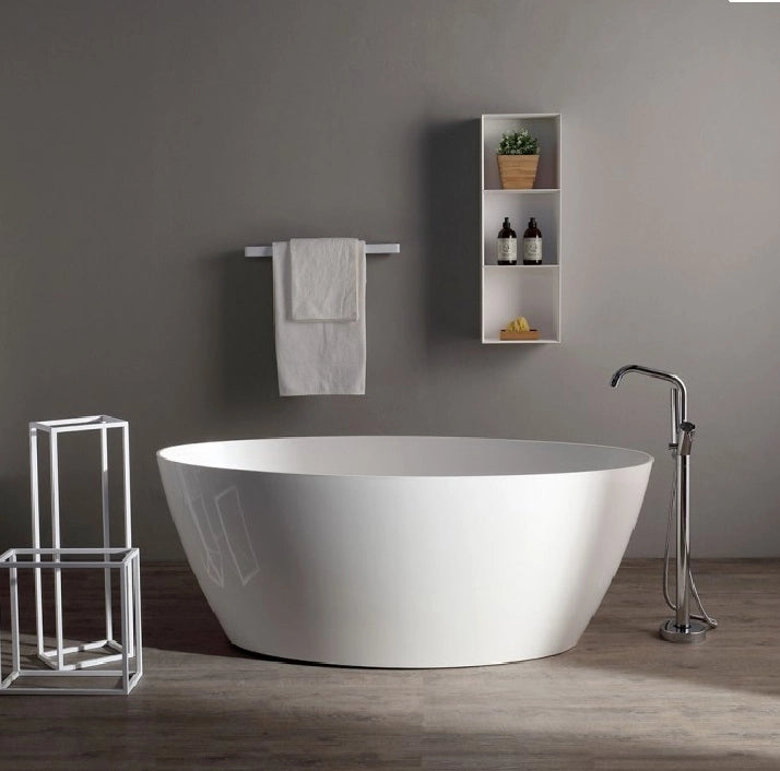 Vasca da bagno moderna freestandig in marmo resina ovale bianca 160cm Badok Lamap