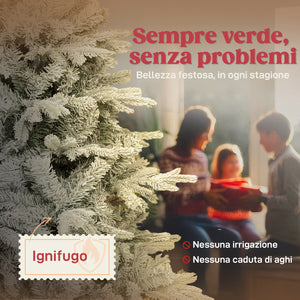 Albero di Natale Innevato Alto 210 cm con 1154 Rami Realistici e Base in Metallo Pieghevole Bianco