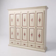 Armadio shabby 5 porte legno bianco anticato decorato filo marrone 254x61x240 - Mobili 2G