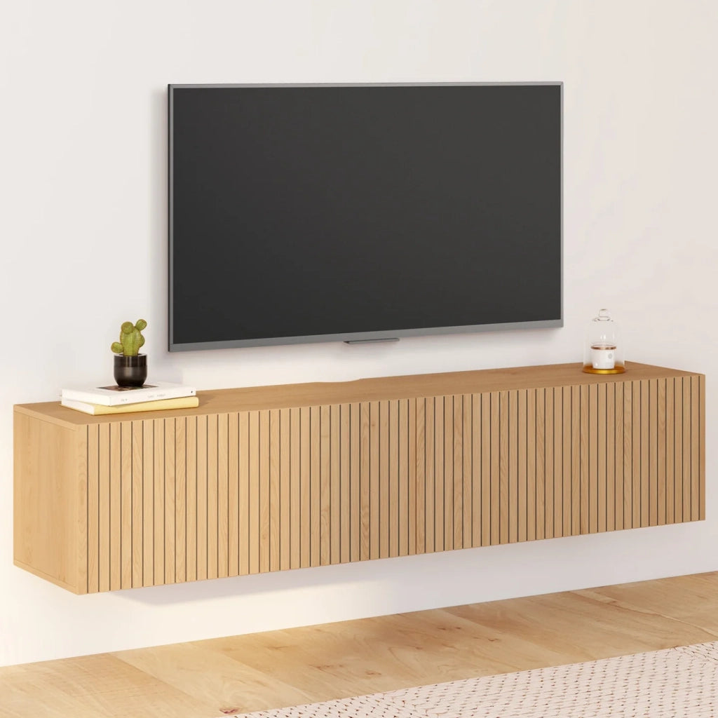 IDMarket - Mobile TV sospeso JULIETTE 140 cm con 2 ante a doghe in legno color rovere