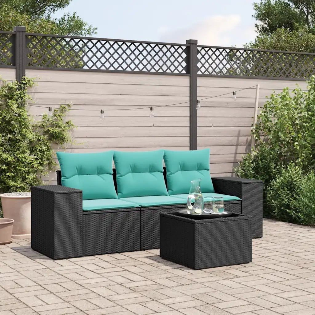 Salotto da Giardino-Set Divani da Giardino 4 pz con Cuscini Nero in Polyrattan 569308
