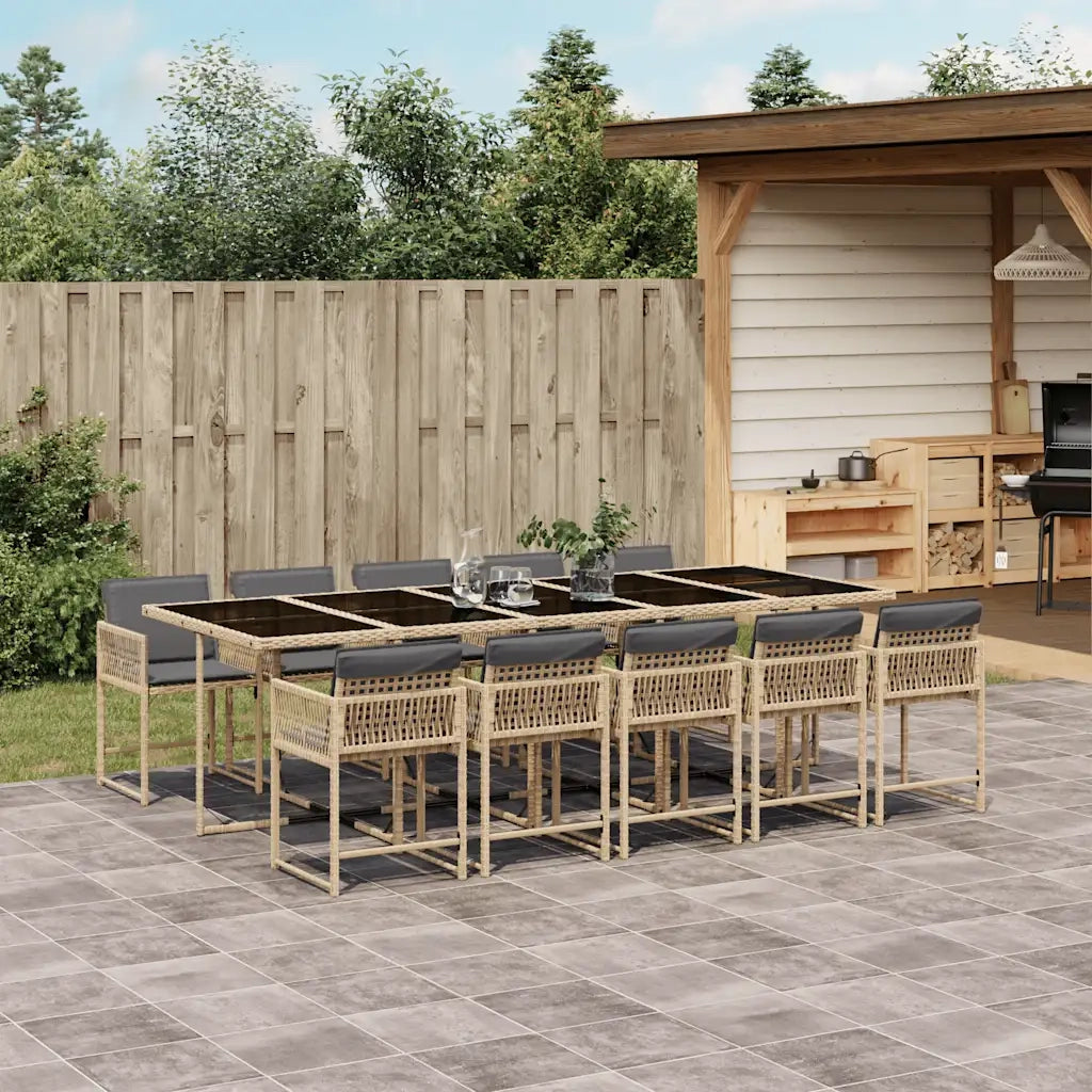 Set Pranzo da Giardino 11 pz con Cuscini Beige Misto Polyrattan