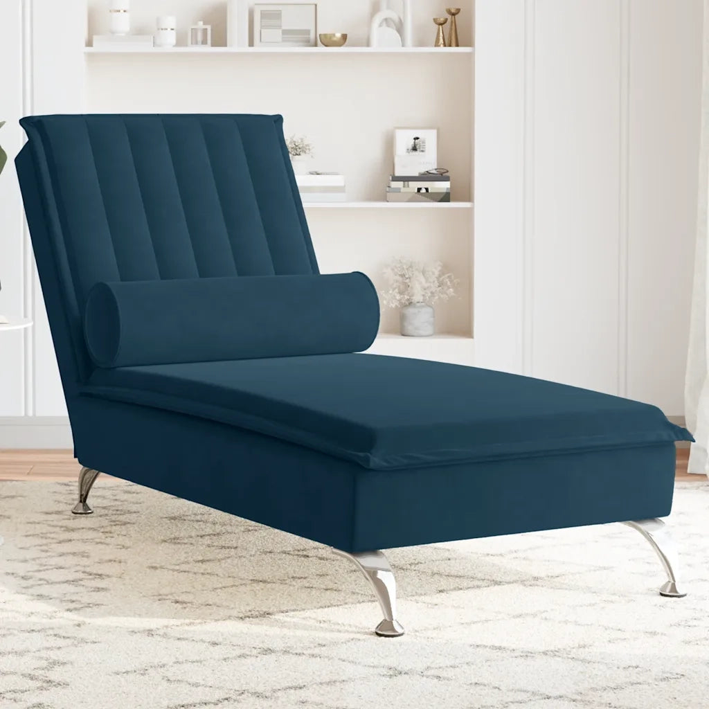 Chaise Longue Massaggi con Cuscino a Rullo Blu in Velluto CFW3719153