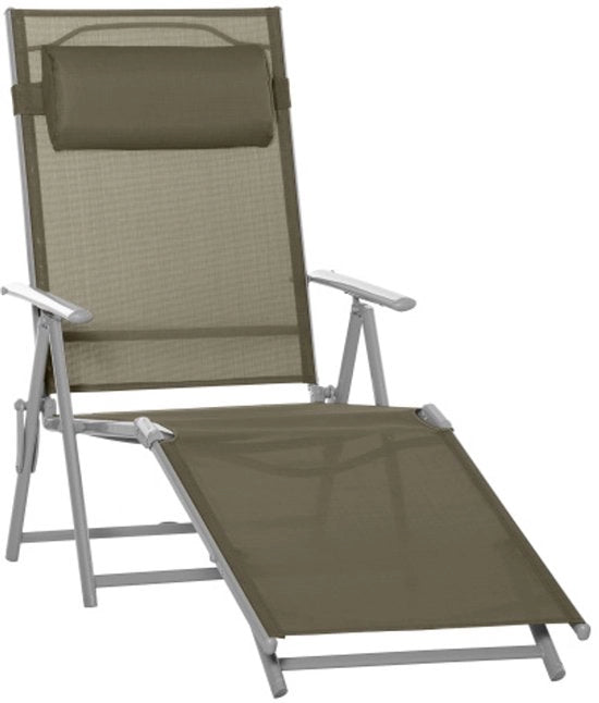 Liggiolo da giardino, 7 posizioni regolabili con cuscino per la testa, pieghevole, tessuto mesh, metallo, 137 x 63,5 x 100,5 cm