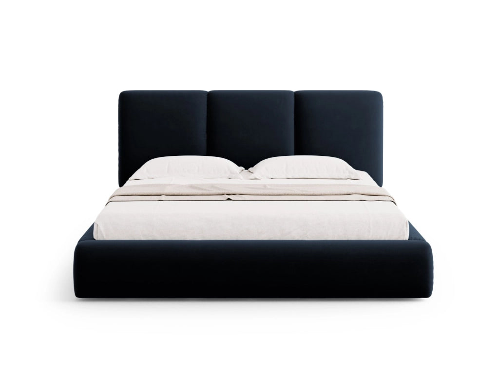 Cosmopolitan Design - Letto a cassettone con testiera "Nicolas" 200x200cm in velluto blu scuro 