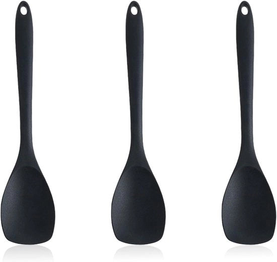 Set di 3 cucchiai in silicone con strato antiscorrosivo, spalatello da cucina e schiacciaimpasto, resistente al calore e lavabile in forno a microonde per cucinare, cuocere e mescolare.