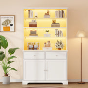 VETRINA con LED 100x38x170 cm Bianca in Truciolato con 2 Cassetti e 2 Ante