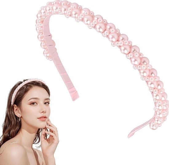 Un cinturino di perle bianche per donna - fascia da sposa - capigliatura da sposa retro - gioiello per bambine con perle artificiali - rosa.