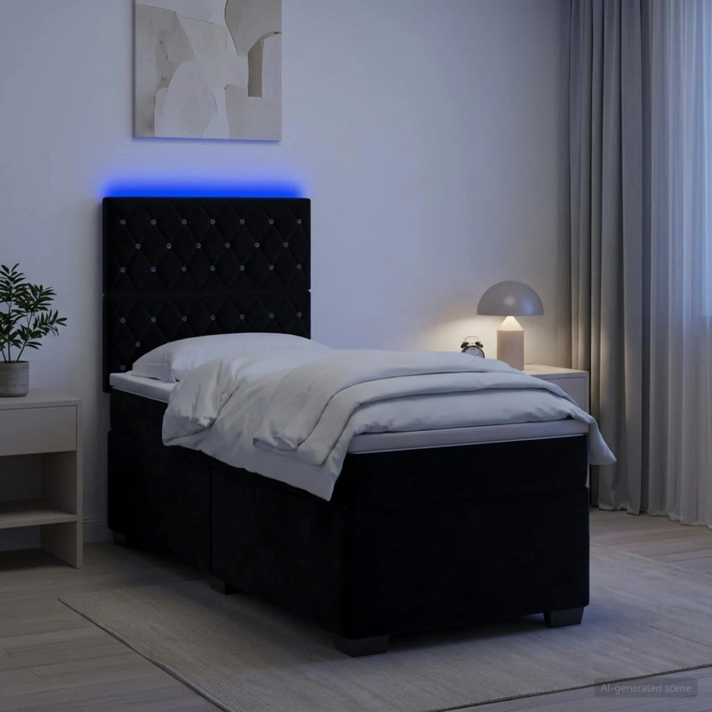 Letto box spring con materasso Nero 100 x 200 cm Velluto 3455044