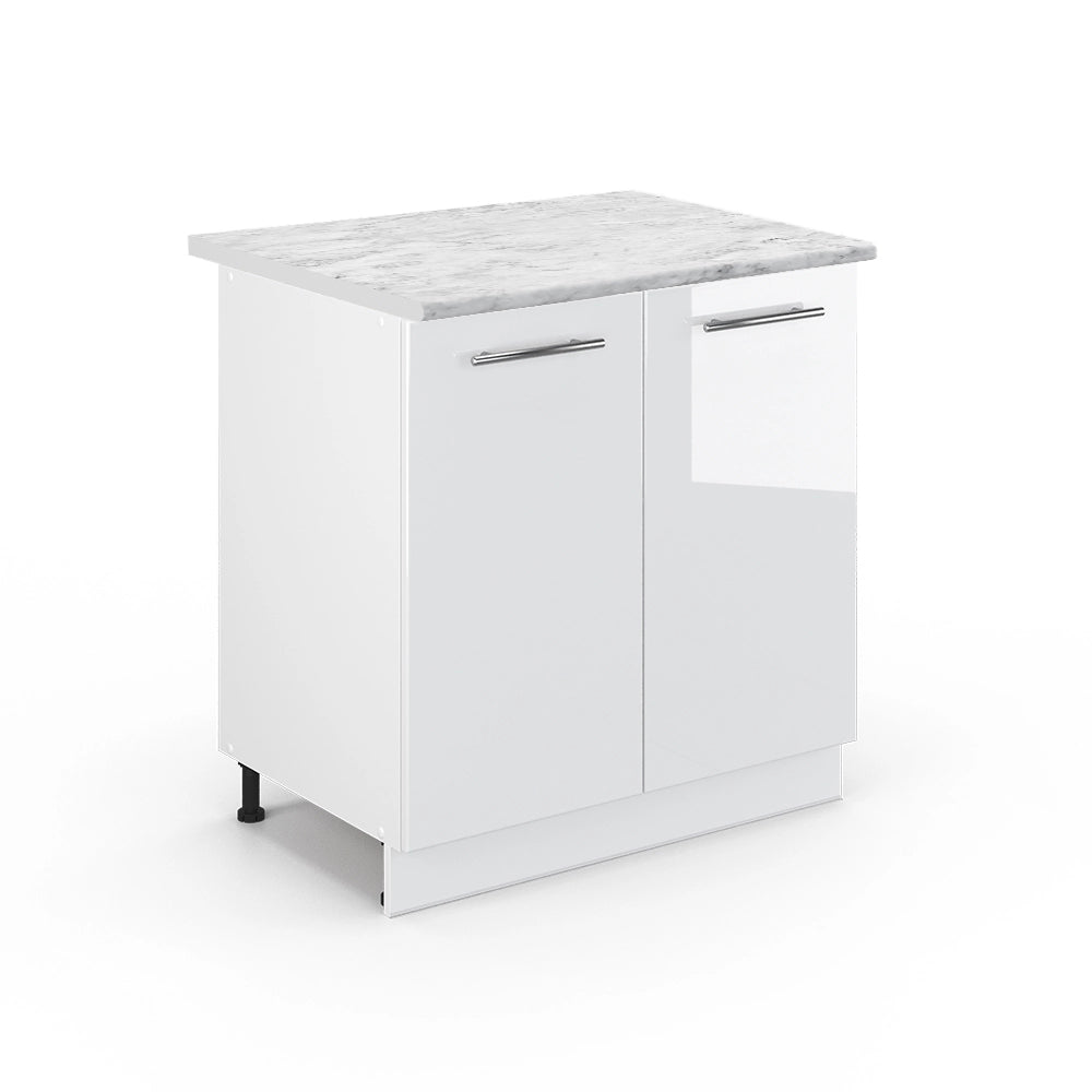 Mobile lavello cucina Fame-Line Bianco lucido/Bianco 80 cm con ripiano, PL Marmo Vicco
