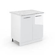Mobile lavello cucina Fame-Line Bianco lucido/Bianco 80 cm con ripiano, PL Marmo Vicco