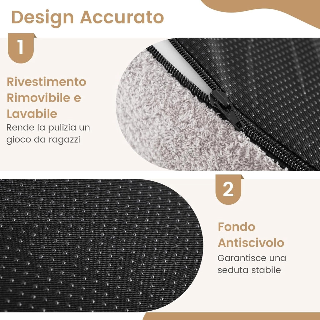 Poltrona Pouf a Sacco, Divano da Pavimento a Forma di Luna con Morbido Tessuto, Spugna ad Alta Resilienza e Schienale Curvo, Divano Rotondo per Salotto, Camera da Letto e Soggiorno (Grigio)