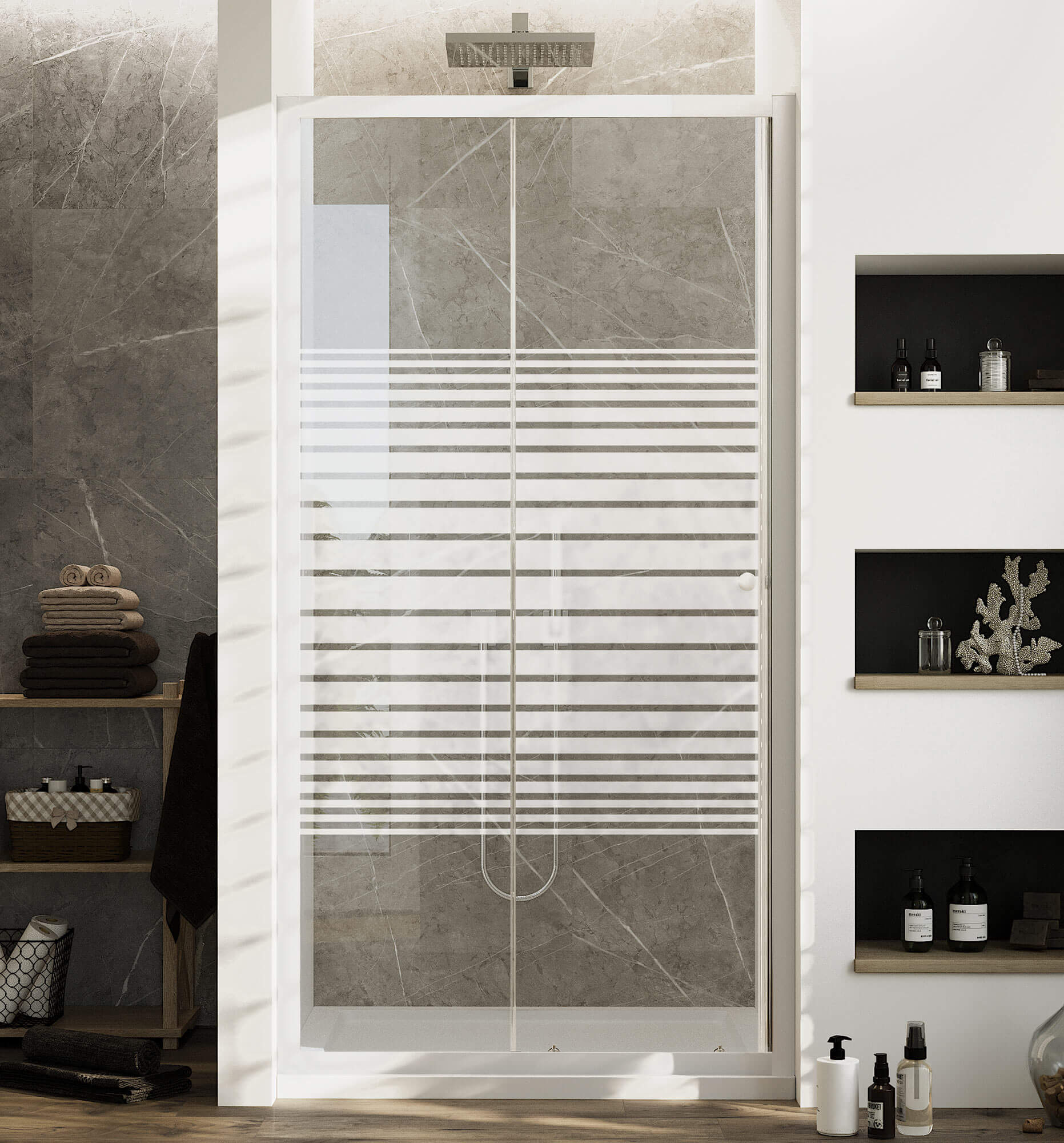 Porta Doccia 150 cm 2 Ante Scorrevoli in Cristallo Serigrafato 4mm H185 Fosterberg Tonder Bianco