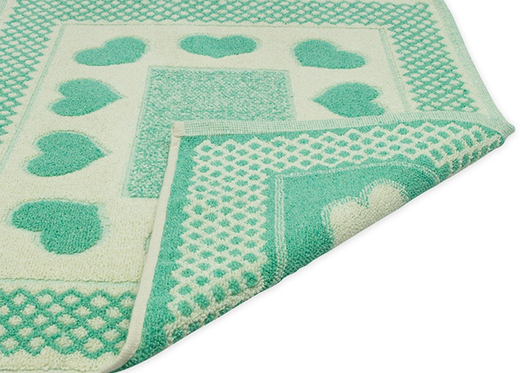 Tappeto Bagno Doccia Spugna Tappetino Assorbente Cotone Pelo Corto Mod. Love O.B - 45x60 - Verde Acqua