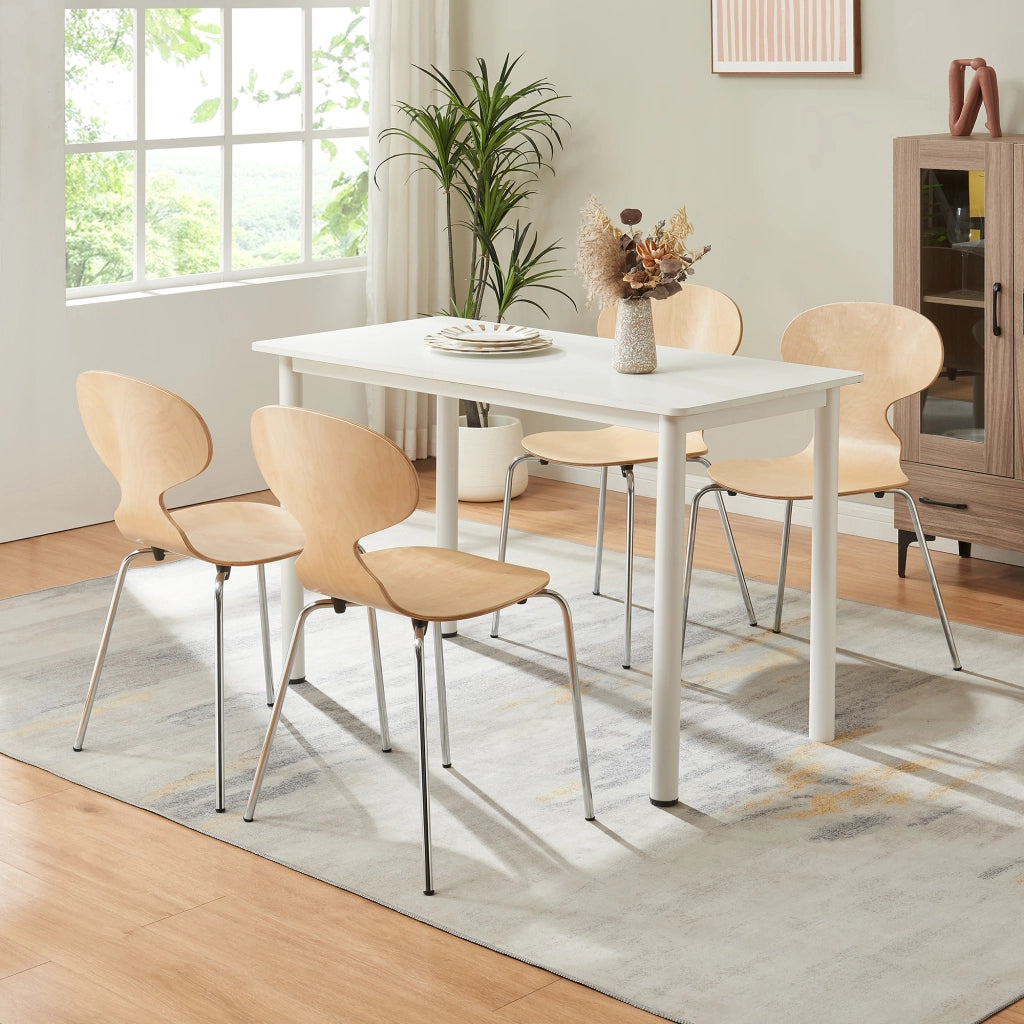Set Kil di 4 Sedie Impilabili da Sala Pranzo - Effetto Legno / Cromato [en.casa]