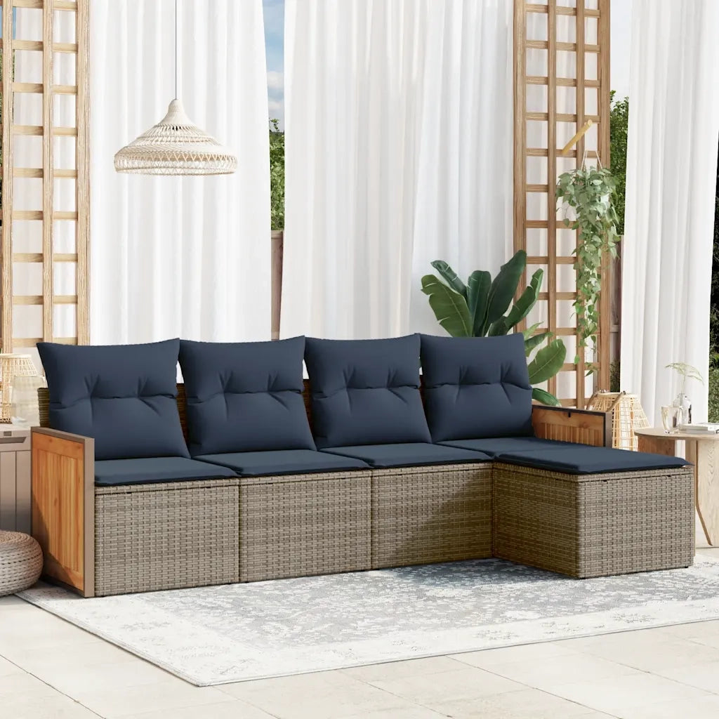 Set Divani da Giardino 5 pz con Cuscini Grigio in Polyrattan 3227601