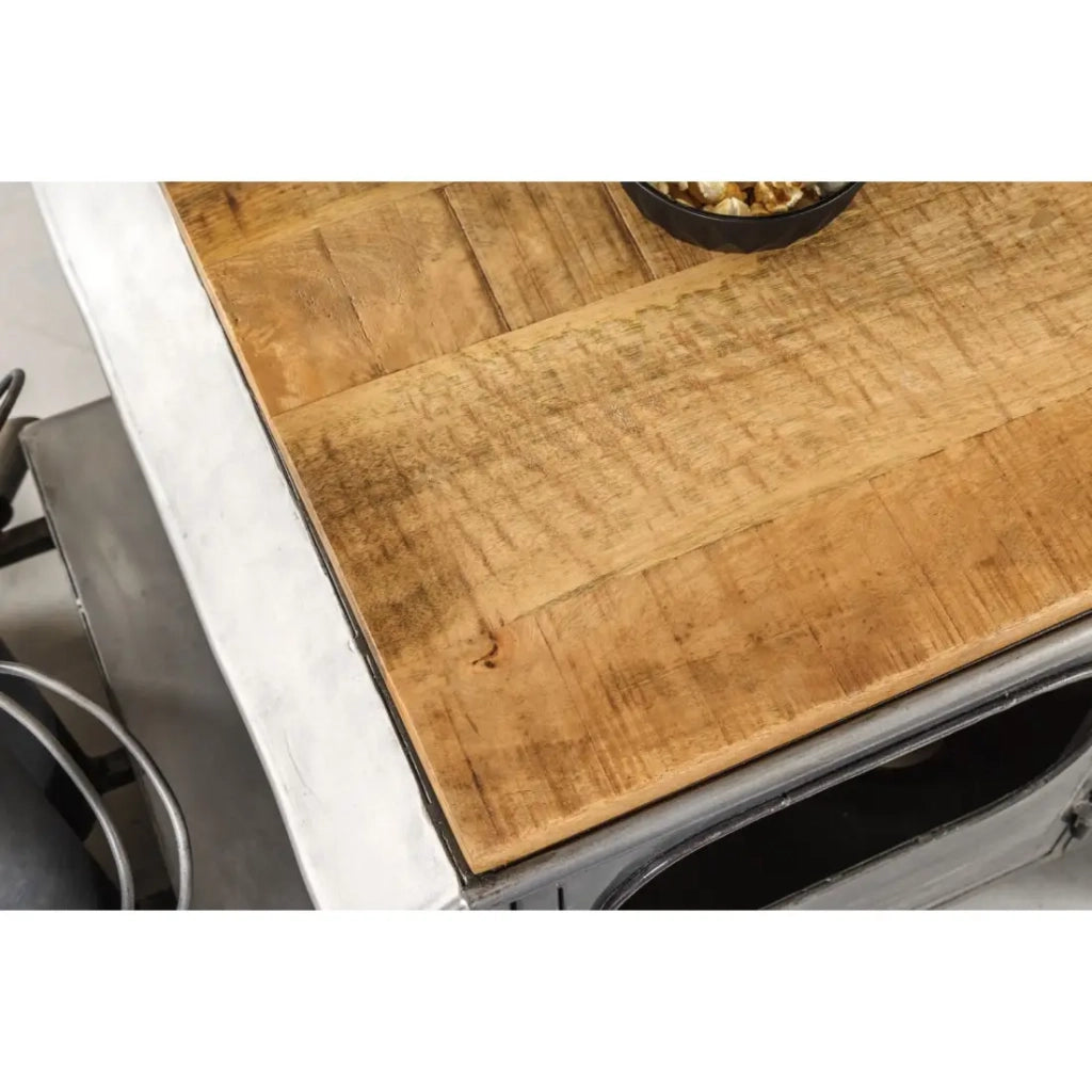 Tavolino CARROAD 165 cm in acciaio e legno di mango stile auto d'epoca