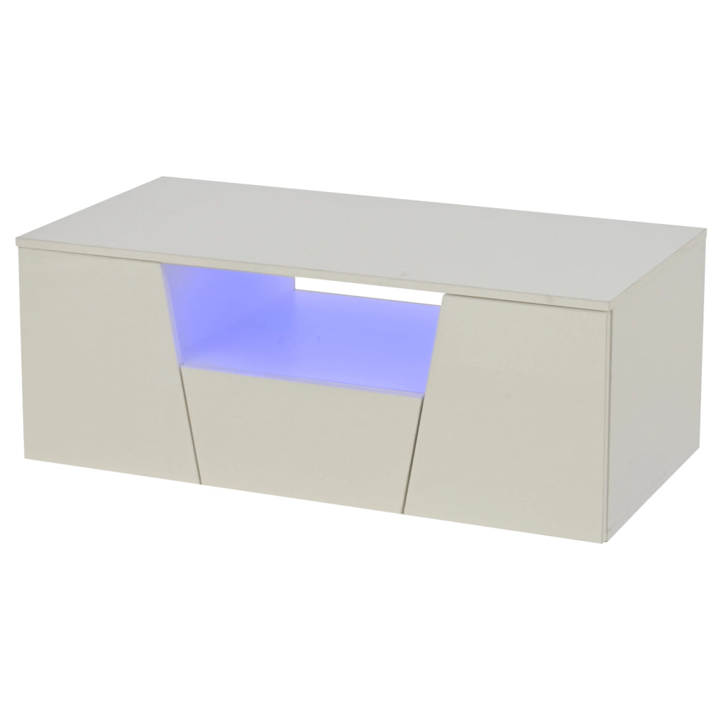 Tavolino da caffè 100 x 50 x 40 cm in truciolare bianco con LED e 2 armadietti