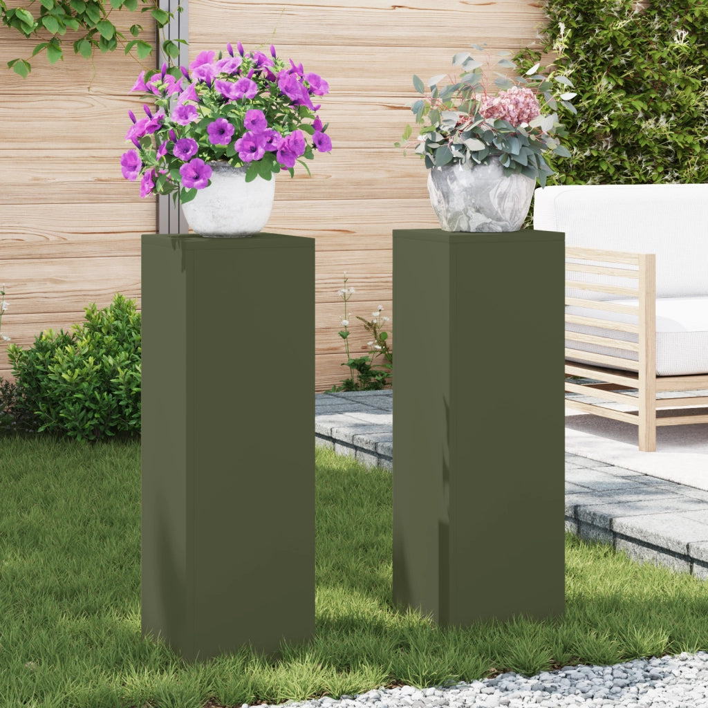 Supporti per Piante da Esterno Pillar 2 pcs Verde Oliva 24x24x75 cm Acciaio