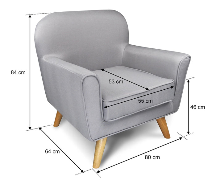 Poltrona in tessuto grigio e piedi in legno - Orchidea - PL-OR01JC