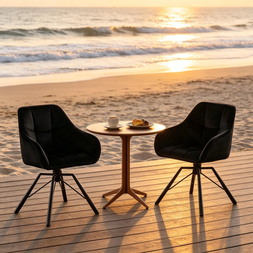 Chaise da pranzo girevole con braccioli e seduta ampia ergonomica in velluto e metallo nero set da 2 pezzi