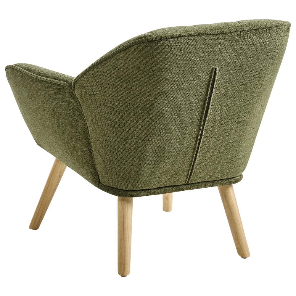 Poltrona in tessuto verde in stile retrò Rivestimento idrorepellente Gambe in legno di gomma con braccioli