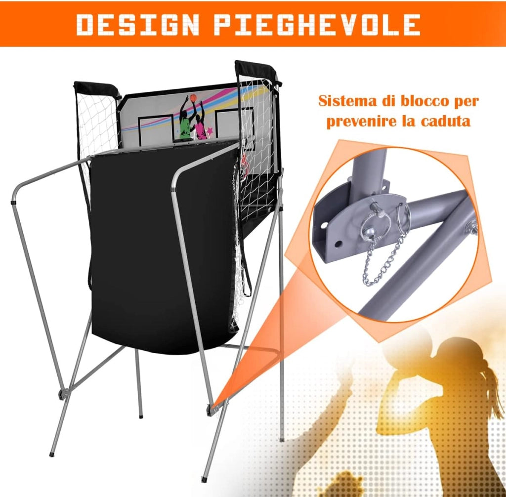 Macchina da Pallacanestro Elettronica, Canestro Basket da Camera a Doppio Tiro Pieghevole con Punteggio Elettronico, 4 Palle, 8 Modalità di Gioco e 2 Canestri (Grigio)