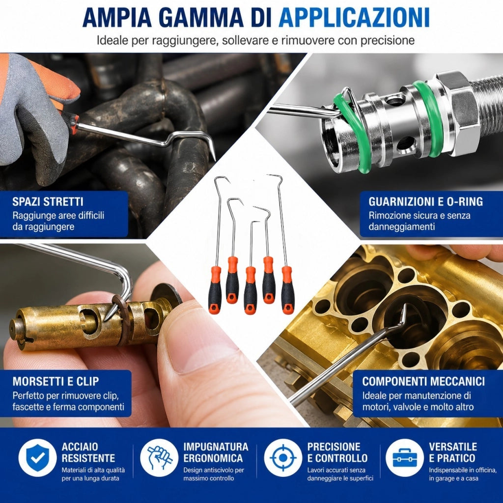 Kit Assortimento 4 Ganci Estrattori Per Rimozione O-Ring Guarnizioni SS-96882