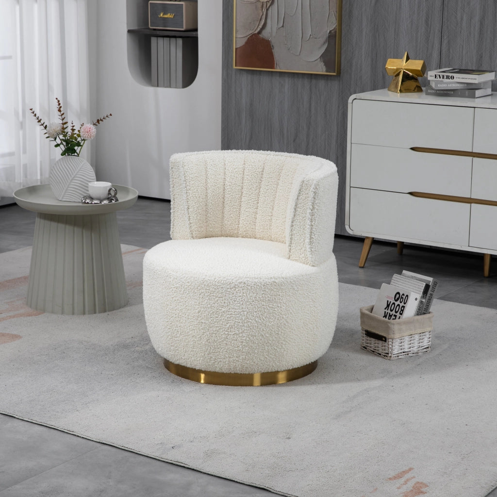 Sedia girevole moderna 360° in Teddy, con schienale ergonomico e struttura in legno e metallo, bianca
